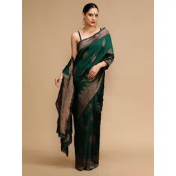 House of Pataudi Ethnic Motifs Woven Design Zari Banarasi Saree-image-6