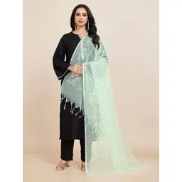 House of Pataudi Floral Embroidered Dupatta-image-44