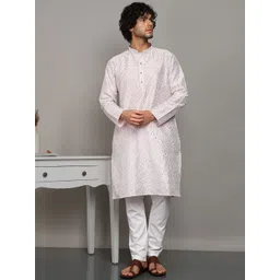 House of Pataudi Floral Embroidered Sequinned Mandarin Collar Straight Kurta-picture-39