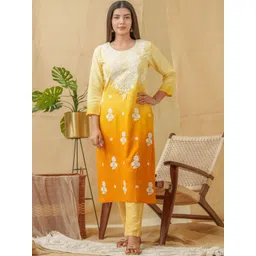 House of Pataudi Floral Embroidered Straight Calf Length Kurta-picture-29