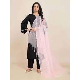 House of Pataudi Floral Embroidered Tasseled Dupatta-image-45