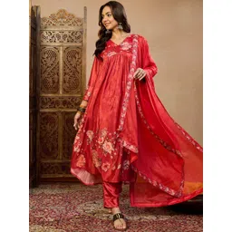 House of Pataudi Floral Printed A-Line Kurta Trouser With Dupatta-picture-16