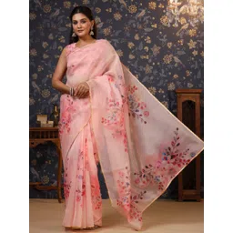 House of Pataudi Floral Printed Gotta Patti Organza Saree-picture-36