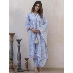 House of Pataudi Floral Printed Kurta & Trouser With Dupatta-picture-34