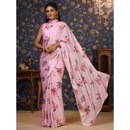House of Pataudi Floral Printed Satin Saree-picture-26