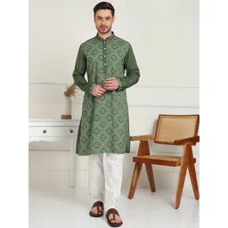 House of Pataudi Geometric Printed Mandarin Collar Regular Straight Kurta-image-16