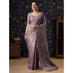 House of Pataudi Geometric Printed Woven Design Border Zari Banarasi Saree-picture-30