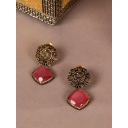House of Pataudi Gold-Plated Stone Studded Drop Earrings-image-9