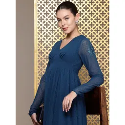 House of Pataudi Jashn Self Designed Embroidered Detail A-Line Midi Dress-picture-13