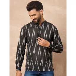 House of Pataudi Men Abstract Printed Daily Cotton Straight Kurta-image-20