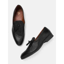 House of Pataudi Men Black Handcrafted Leather Formal Loafers-picture-41