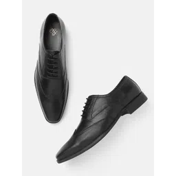 House of Pataudi Men Black Handcrafted Textured Leather Formal Brogues-picture-23