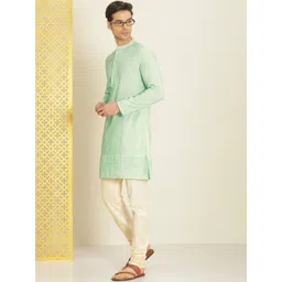 House of Pataudi Men Blue & Gold-Toned Zari Striped Rozana Kurta-picture-16