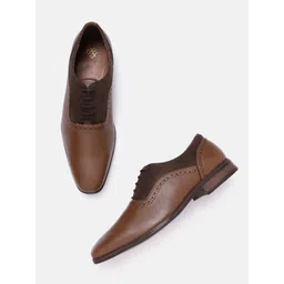 House of Pataudi Men Brown Leather Handcrafted Formal Oxford Shoes with Brogues Detail-picture-38