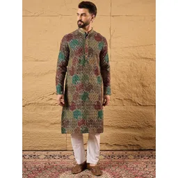 House of Pataudi Men Chikankari Embroidered Straight Kurta-picture-13