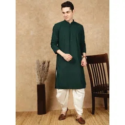 House of Pataudi Men Chikankari Embroidered Straight Kurta & Dhoti Pants-image-29