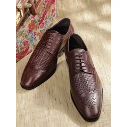 House of Pataudi Men Coffee Brown Handcrafted Leather Formal Brogues-picture-10