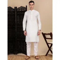House of Pataudi Men Cotton Mandarin Collar Straight Kurta-image-14