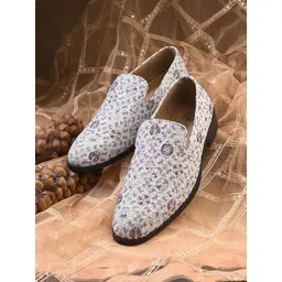 House Of Pataudi Men Embroidered Casual Slip On Mojaris-picture-36