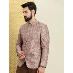 House of Pataudi Men Ethnic Motifs Printed Sequined Bandhgala Jashn Blazer-picture-40