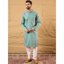 House of Pataudi Men Geometric Embroidered Festive Straight Kurta-picture-30
