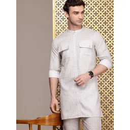 House of Pataudi Men Geometric Printed Jashn Kurta with Trousers-picture-21