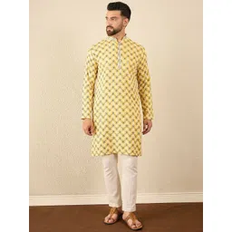 House of Pataudi Men Geometric Printed Mandarine Collar Straight Kurta-picture-23