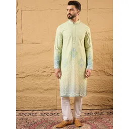 House of Pataudi Men Geometric Printed Straight Kurta-picture-19