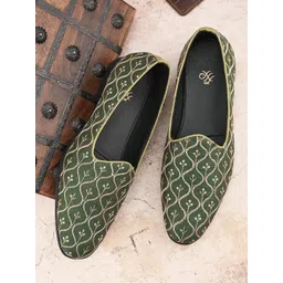 House Of Pataudi Men Green Faux Leather Casual Slip On Mojaris Mojaris For Men-picture-11