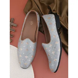 House Of Pataudi Men Grey Faux Leather Casual Slip On Mojaris Bellies For Women-picture-10