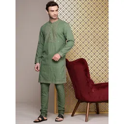 House of Pataudi Men Jashn Embroidered Pure Cotton Kurta with Churidar-picture-38