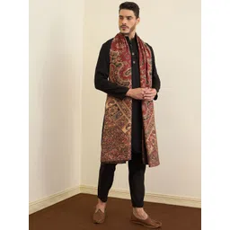 House of Pataudi Men Mandarin Collar Straight Kurta & Trousers With Dupatta-picture-17