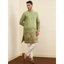 House of Pataudi Men Printed Mandarin Collar Straight Kurta-picture-18