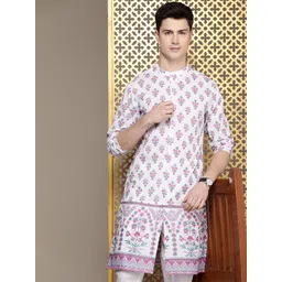 House of Pataudi Men Rozana Ethnic Motifs Printed Regular Kurta with Trousers-picture-10