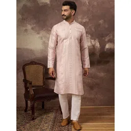 House of Pataudi Men Sequin Embroidered Mandarin Collar Straight Kurta-picture-41