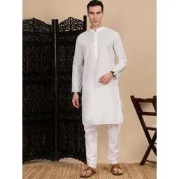House of Pataudi Men Solid Mandarin Collar Casual Straight Cotton Kurta-picture-24