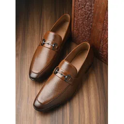 house of pataudi Men Tan Formal Slip On Textured Loafers Shoes Loafers For Men-picture-11