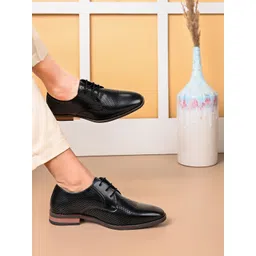 House of Pataudi Men Textured Lace Up Formal Derbys image 1