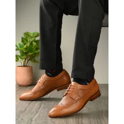 House of Pataudi Men Textured Leather Formal Brogues-picture-34