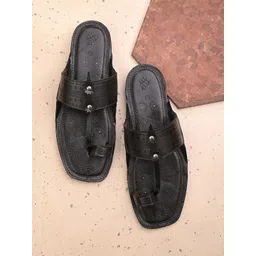 House of Pataudi Men Textured One Toe Comfort Sandals-picture-40