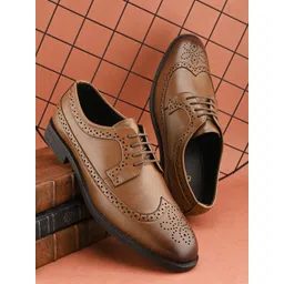 House of Pataudi Men Textured Round Toe Formal Brogues-picture-34