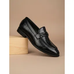 House of Pataudi Men Textured Round Toe Slip-On Formal Loafers-picture-32