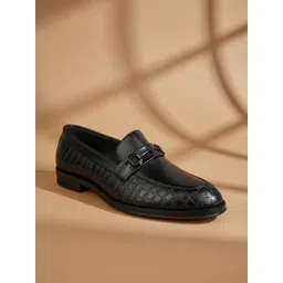 House of Pataudi Men Textured Toe Slip-On Loafers Formal Shoes-picture-28