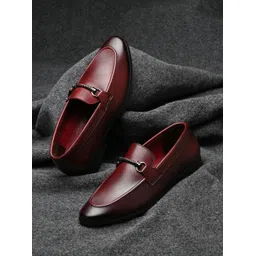 house of pataudi Men Wine Faux Leather Casual Slip On Loafers Loafers For Men-picture-25