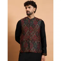 House of Pataudi Men Woven Design Winter Pashmina Nehru Jacket-image-24