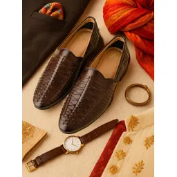 house of pataudi Men’s Stylish Loafers | Handcrafted Woven Slip-On Formal & Casual Shoes Mojaris For Men-picture-24