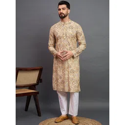 House of Pataudi Paisley Printed Mandarin Collar Pure Cotton Kurta-picture-30