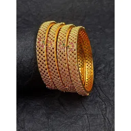 House of Pataudi Set Of 4 Gold-Plated American Diamond Studded Bangles-picture-33