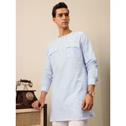 House of Pataudi Striped Jashn Kurta with Trousers-picture-19