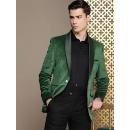 House of Pataudi Tailored Fit Striped Velvet Finish Single-Breasted Party Blazer-picture-38